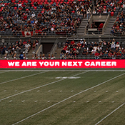 LED digital ad displays RCMP recruitment message, “WE ARE YOUR NEXT CAREER” around the stadium.